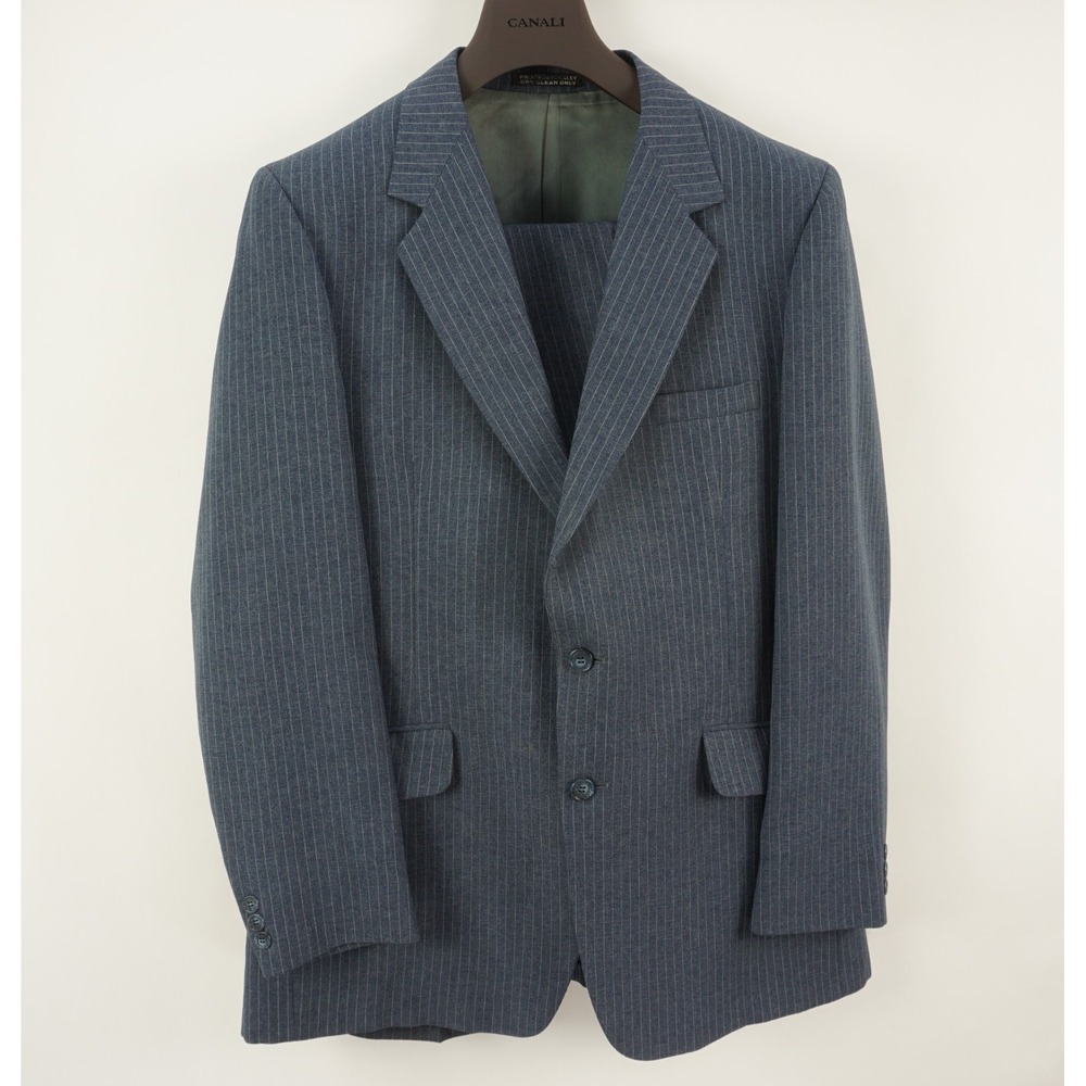 Vintage 60s La Crosse 2 pc Performance Suit Blue Striped 44L Jacket 36 x 33 Pant